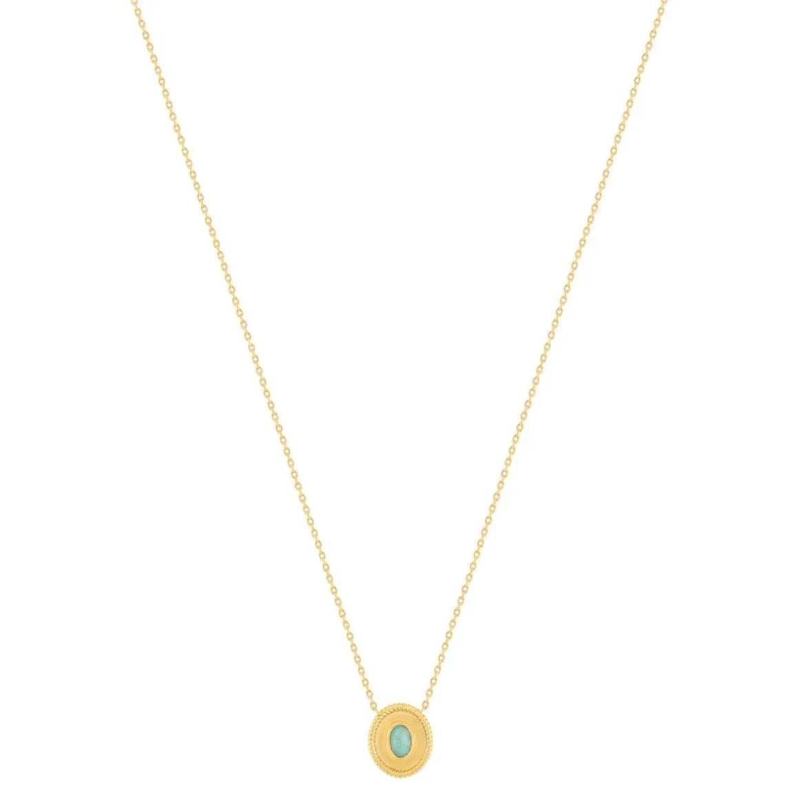 Collier plaqué or pierre synthétique verte 45cm