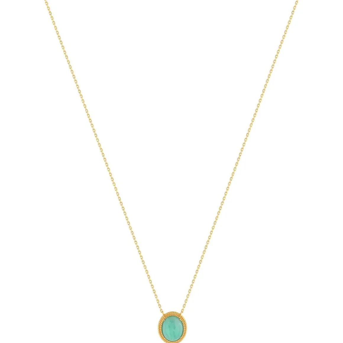 Collier plaqué or pierre synthétique verte 45cm
