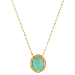 Collier plaqué or pierre synthétique verte 45cm