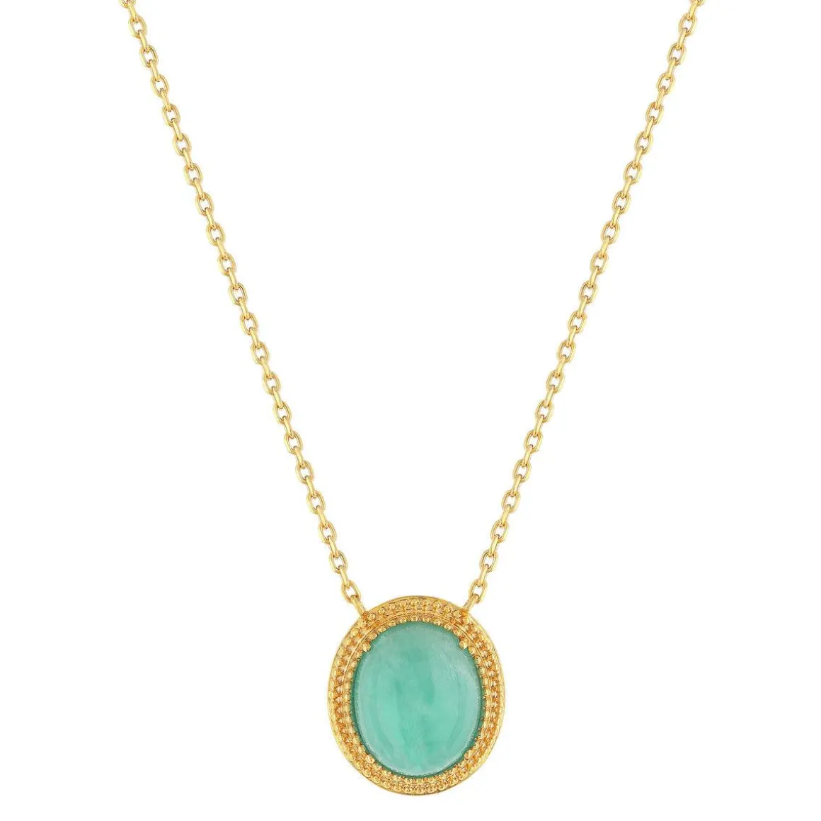 Collier plaqué or pierre synthétique verte 45cm