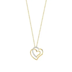 Collier plaqué or 2 tons coeurs entrelacés zirconias 45 cm