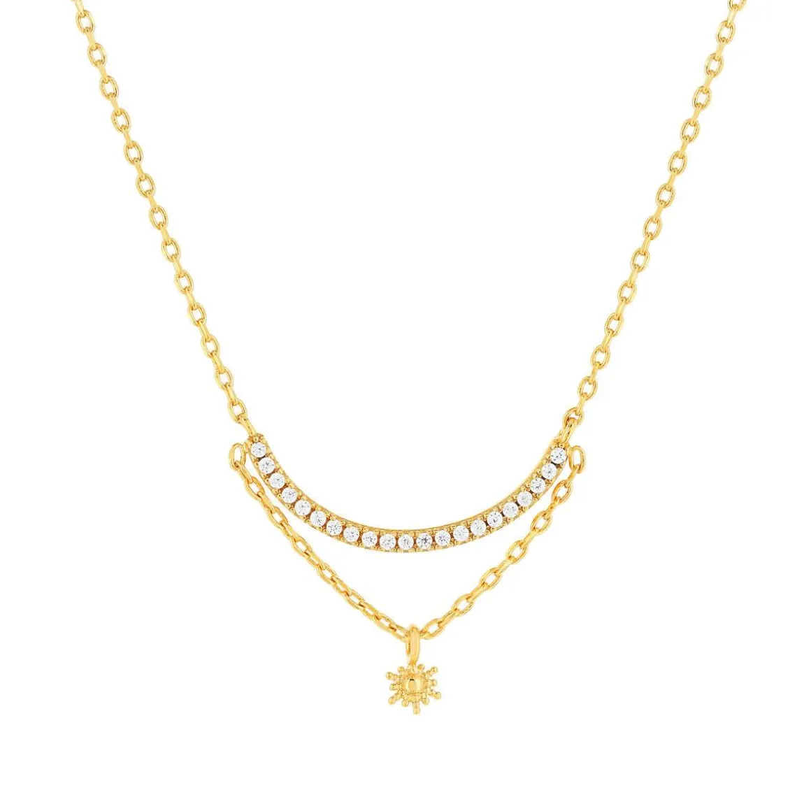 Collier plaqué or zirconias 45 cm motif soleil