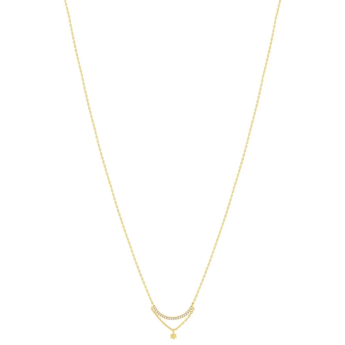 Collier plaqué or zirconias 45 cm motif soleil