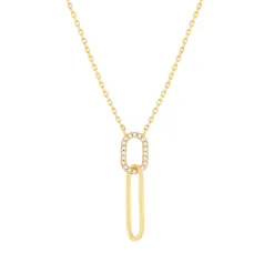 Collier plaqué or zirconias 45 cm 2 ovales entrelacés