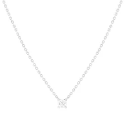Collier solitaire or 750 blanc diamant synthétique 0.3 carat 42cm