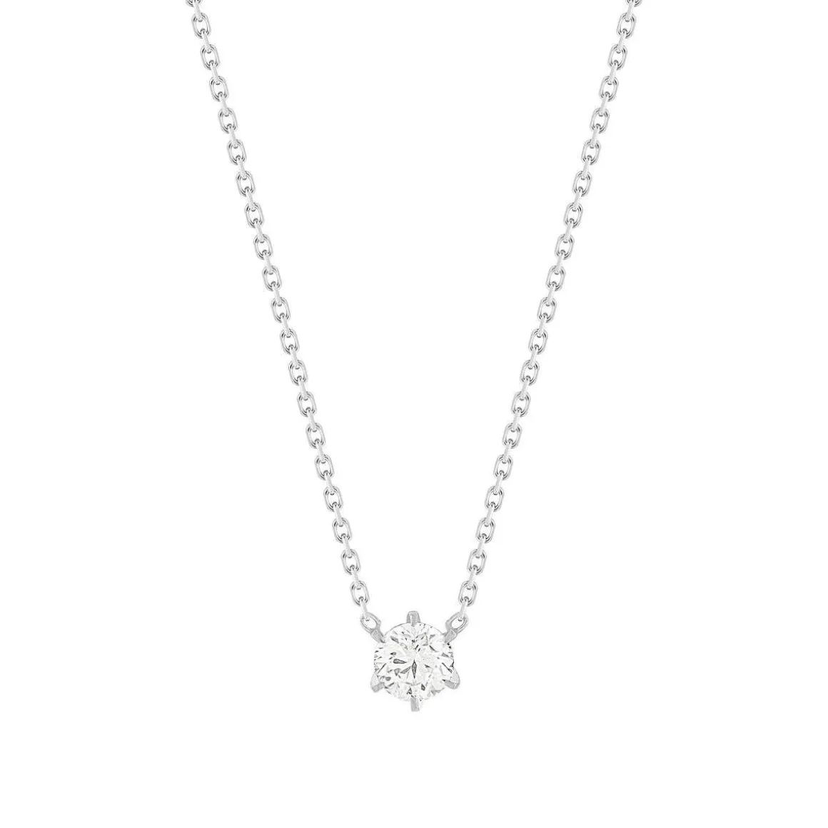 Collier solitaire or 750 blanc diamant HSI 0.4 carat 42cm