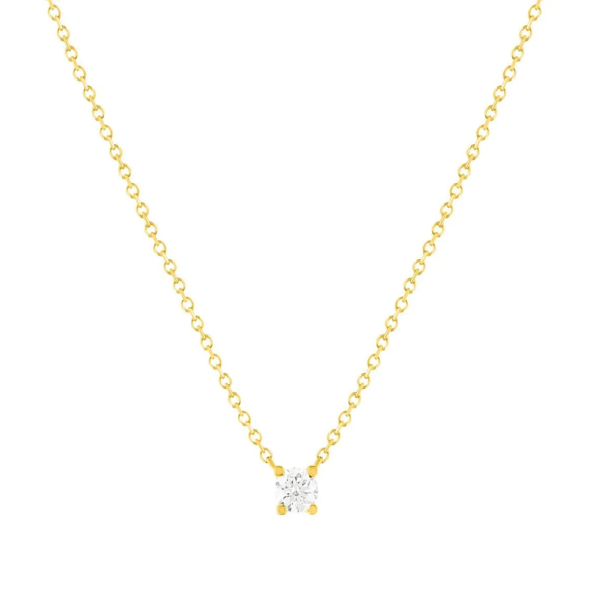 Collier solitaire or 750 jaune diamant synthétique 0.2 carat 42cm