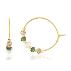 Créoles acier jaune pierres naturelles et perles de culture de Chine 20mm