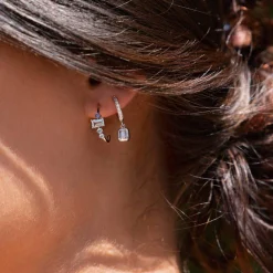 Créoles argent 925 pampilles pierres bleues et zirconias