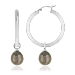 Créoles argent 925 perles de culture de Tahiti 30 mm