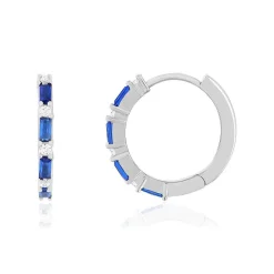 Créoles argent 925 pierres imitation bleues et zirconias 16mm