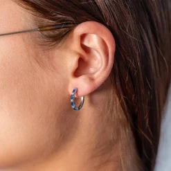 Créoles argent 925 pierres imitation bleues et zirconias 16mm