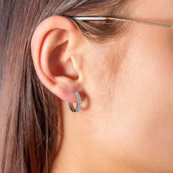 Créoles argent 925 zirconias 15 mm.