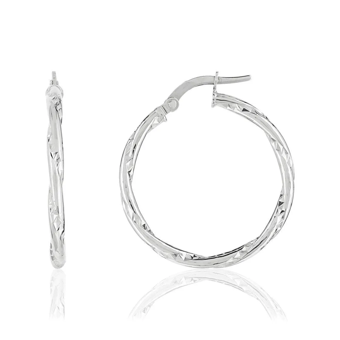 Créoles or 375 blanc diamanté 20 mm