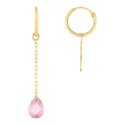 Créoles or 375 jaune ange et pendant avec zirconia rose