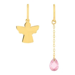 Créoles or 375 jaune ange et pendant avec zirconia rose