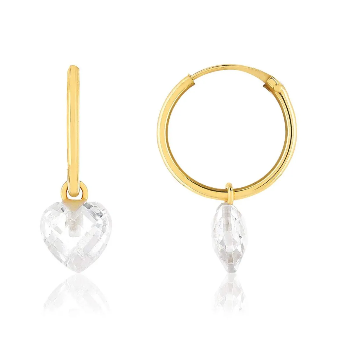 Créoles or 375 jaune zirconias blancs coeur