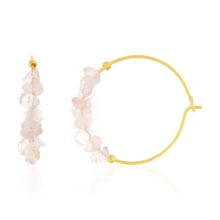 Créoles plaqué or jaune quartz rose 25 mm.