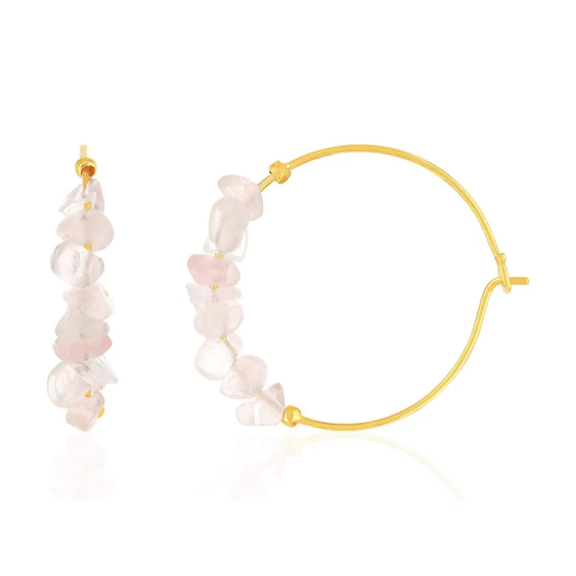 Créoles plaqué or jaune quartz rose 25 mm.