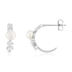 Demi créoles argent 925 perles d'eau douce et ziconias