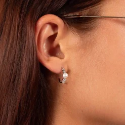 Demi créoles argent 925 perles d'eau douce et ziconias