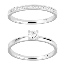 Duo alliance demi-tour solitaire argent 925 zirconias