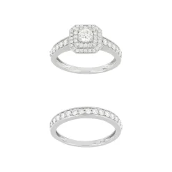Duo alliance demi-tour solitaire or 750 blanc diamants synthétiques 1 ct 9.5 mm