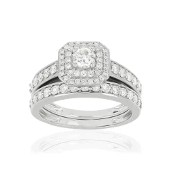 Duo alliance demi-tour solitaire or 750 blanc diamants synthétiques 1 ct 9.5 mm