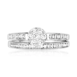 Duo alliance demi-tour solitaire or 750 blanc diamants