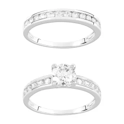 Duo alliance demi-tour solitaire argent 925 zirconias