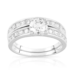 Duo alliance demi-tour solitaire argent 925 zirconias