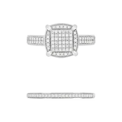 Duo alliance demi-tour solitaire or 750 blanc diamants
