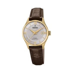 Festina femme acier doré jaune bracelet cuir marron