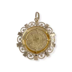 Médaille d'occasion or 750 jaune Helvetia rubis synthétiques