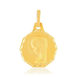 Médaille or 750 jaune Vierge bord diamanté