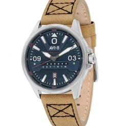 Montre AVI-8 homme acier cuir beige