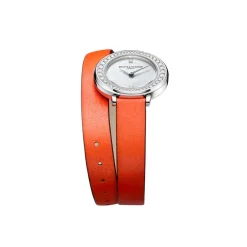Montre Baume & Mercier Promesse femme acier bracelet double tour cuir orange