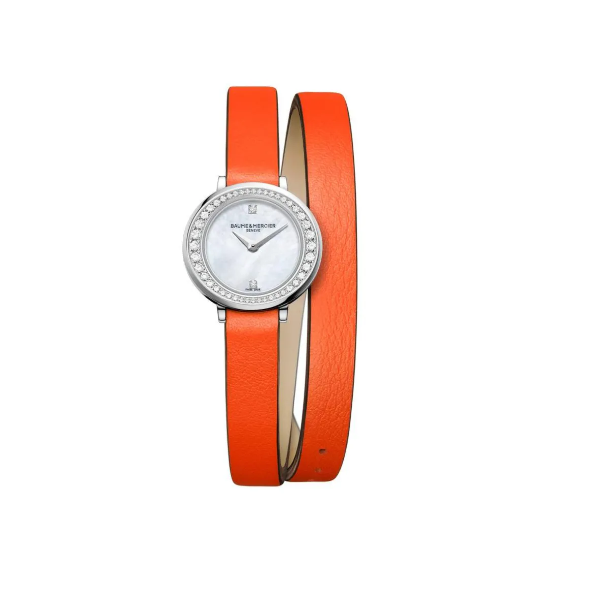 Montre Baume & Mercier Promesse femme acier bracelet double tour cuir orange