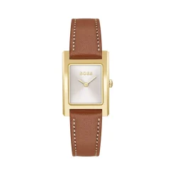 Montre BOSS business femme acier bracelet cuir marron