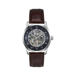 Montre BOSS business homme automatique, bracelet cuir marron