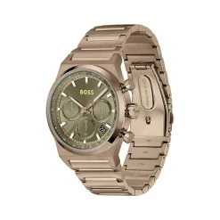Montre BOSS Candor Chrono homme cadran vert bracelet acier beige
