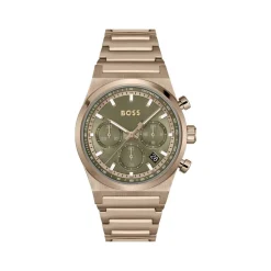 Montre BOSS Candor Chrono homme cadran vert bracelet acier beige