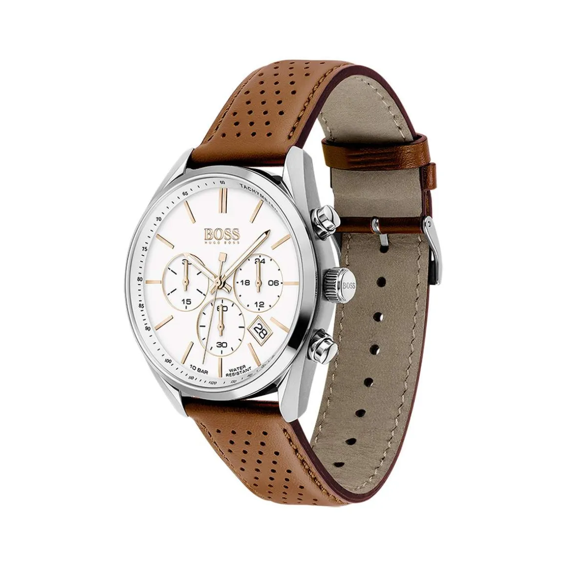Montre Boss homme acier cuir marron
