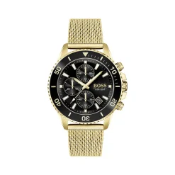 Montre Boss homme chronographe acier doré jaune maille milanaise