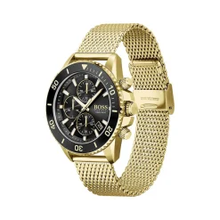 Montre Boss homme chronographe acier doré jaune maille milanaise