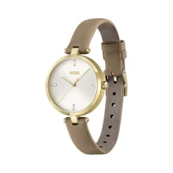 Montre BOSS Majesty femme acier doré jaune bracelet cuir marron