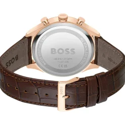 Montre BOSS Sport Lux homme acier doré rose bracelet cuir marron