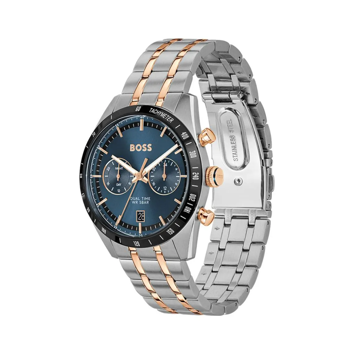 Montre BOSS sport lux homme bracelet acier inoxydable bicolore jaune
