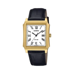 Montre CASIO Timeless collection mixte cadran blanc bracelet cuir marron