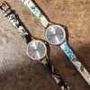 Montre chromée cuir fleur